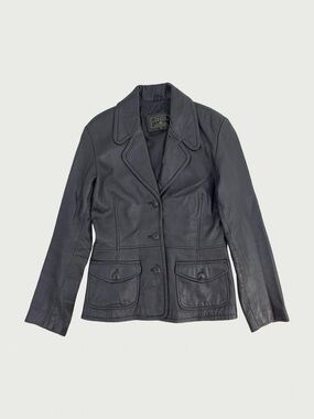Vintage Button Front Leather Jacket